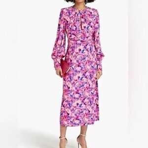 Rebecca Vallance Little Havana Midi Dress Womens Size 4 Pink Floral Long Sleeve
